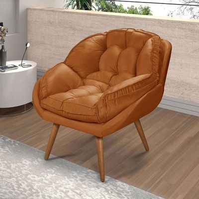 Poltrona Decorativa Califórnia Em Tecido Suede Pés Madeira