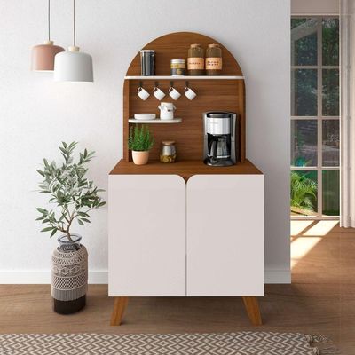 Cantinho Do Café Viena Com 2 Portas E Suporte Cedro Off White