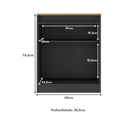 Aparador Buffet 60cm 2 Portas Com Chave Multimóveis CR50099 Amêndoa/preto