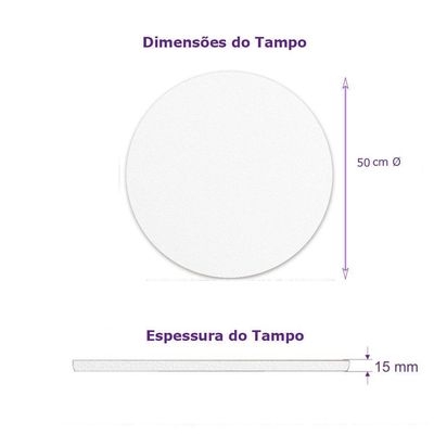 Tampo Redondo 50cm Para Mesa Mdf 15mm Branco