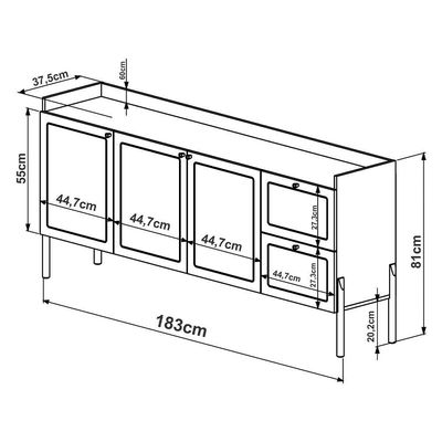 Aparador Buffet Para Sala De Jantar 183cm Pés Madeira Moss A03 Hanover Roble