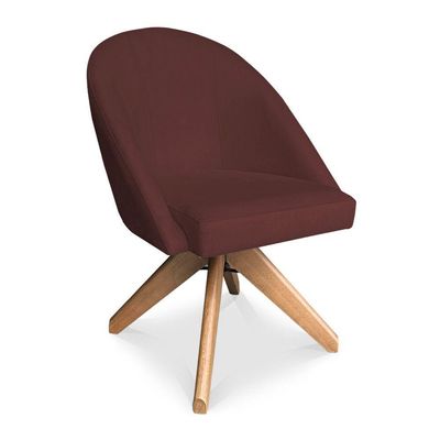 Kit 06 Poltronas Cadeira Giratória Bela Suede Marsala Base De Madeira - Pallazio