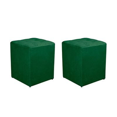 Kit 2 Puff Quadrado Decorativo Suede Cor:verde Escuro