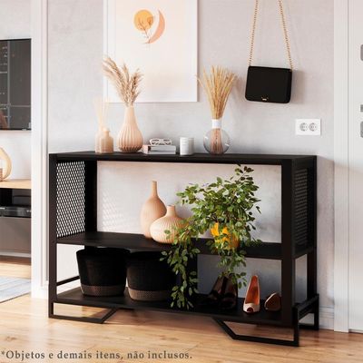 Aparador 80 Cm Estilo Industrial 2 Prateleiras Telado 1021 Preto Pp Preto