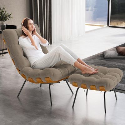 Puff Decorativo Costela L02 Bouclê Bege - Lyam Decor