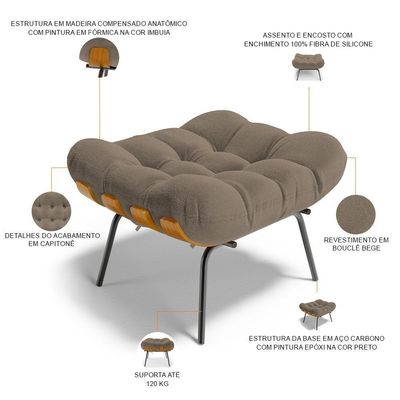 Puff Decorativo Costela L02 Bouclê Bege - Lyam Decor