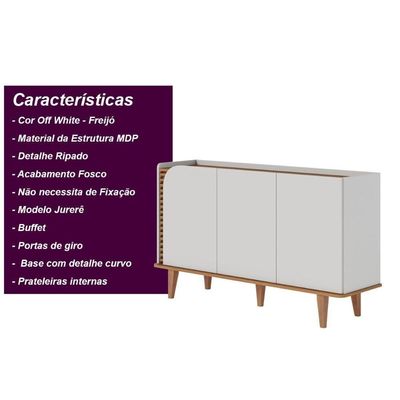 Buffet 3 Portas Detalhe Ripado Jurerê Off White Matte Freijó
