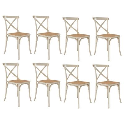 Kit 8 Cadeiras Jantar Off White Assento Bege Aço Branco