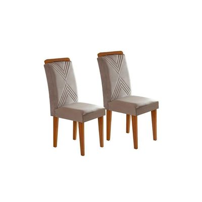 Kit 2 Cadeiras Sala Jantar Amsterdã 2 Un Madeira Capuccino Linho Bege Turim Rufato
