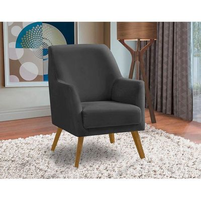 Poltrona Decorativa Retrô Recepção Magali Lisa Veludo Cinza Grafite Lansofbr