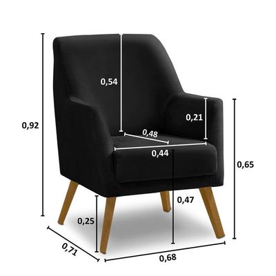 Poltrona Decorativa Retrô Recepção Magali Lisa Veludo Preto Lansofbr