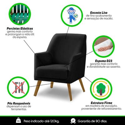Poltrona Decorativa Retrô Recepção Magali Lisa Veludo Preto Lansofbr