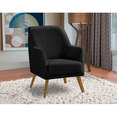 Poltrona Decorativa Retrô Recepção Magali Lisa Veludo Preto Lansofbr