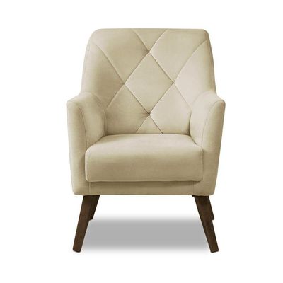 Poltrona Decorativa Retrô Recepção Magali Veludo Bege Lansofbr