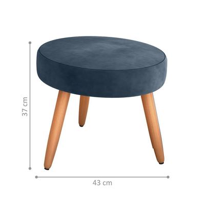 Puff Redondo Para Sala Sueli Veludo Azul