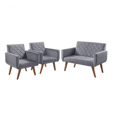 Conjunto Anabelle 2 Poltronas De 1 Lugar 1 Poltrona 2 Lugares Braço Unidecor Cinza.
