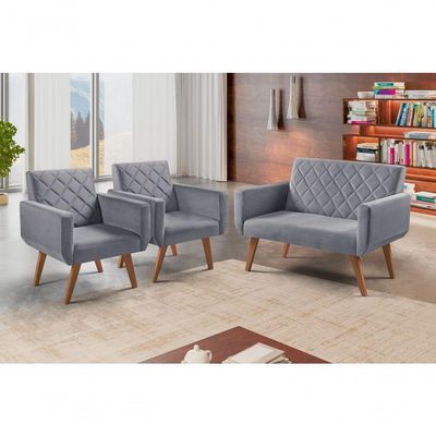 Conjunto Anabelle 2 Poltronas De 1 Lugar 1 Poltrona 2 Lugares Braço Unidecor Cinza.
