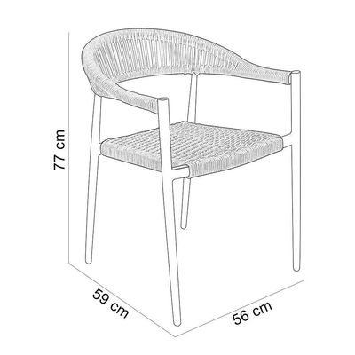 Cadeira Decorativa Para área Gourmet Base Preto Corda Náutica Nevada R01 Amêndoa - Lyam Decor