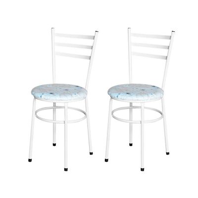 2 Cadeiras Para Mesa Epoxi Branca Assento Estampado Cor:floral Areia