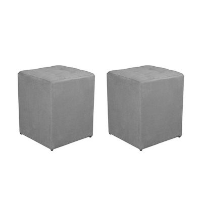 Kit 2 Puff Quadrado Decorativo Suede Cor:cinza Claro