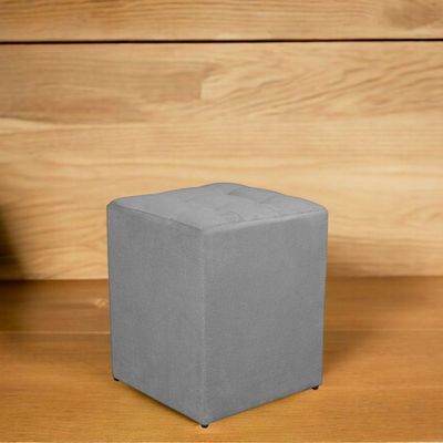 Kit 2 Puff Quadrado Decorativo Suede Cor:cinza Claro