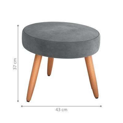 Puff Redondo Para Sala Suiça Veludo Cinza