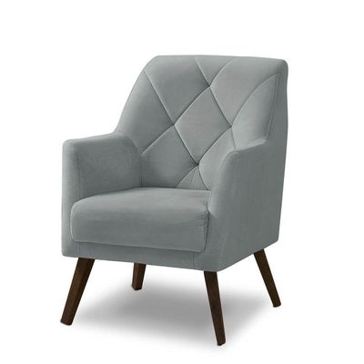Poltrona Decorativa Retrô Recepção Magali Veludo Cinza Claro Lansofbr