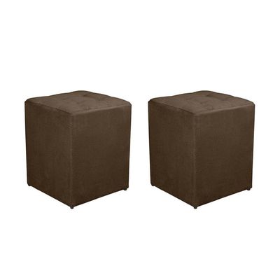 Kit 2 Puff Quadrado Decorativo Suede Cor:marrom