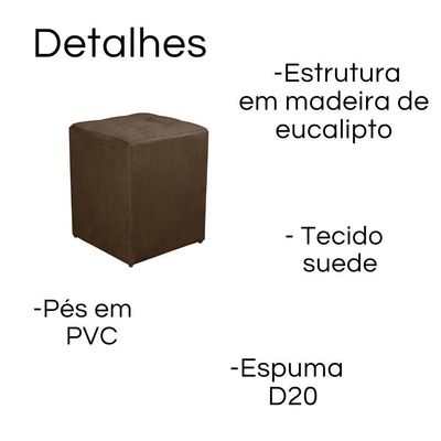 Kit 2 Puff Quadrado Decorativo Suede Cor:marrom