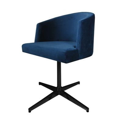 Cadeira Poltrona Base Preto Giratoria Estofada Arkadina Suede Azul