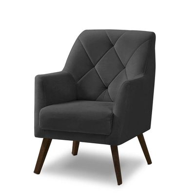 Poltrona Decorativa Retrô Recepção Magali Veludo Cinza Grafite Lansofbr