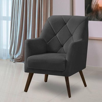 Poltrona Decorativa Retrô Recepção Magali Veludo Cinza Grafite Lansofbr