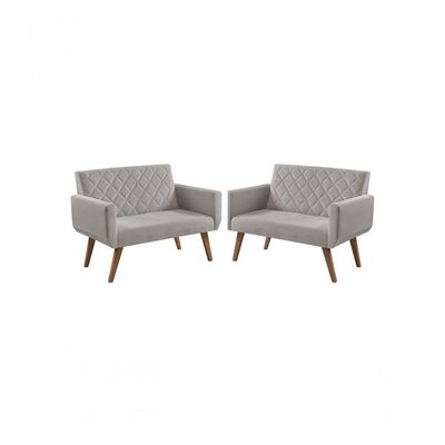 Kit 2 Poltronas 2 Lugares Braço Anabelle Unidecor Bege.