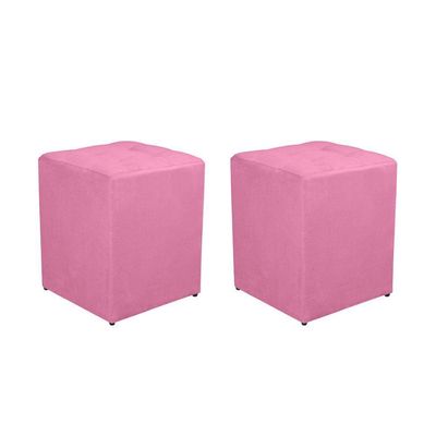 Kit 2 Puff Quadrado Decorativo Suede Cor:salmão