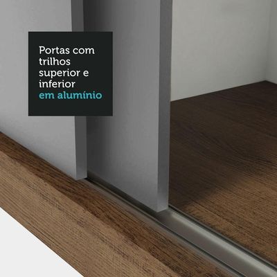 Guarda-roupa Solteiro 2 Portas Correr Espelho Rustic/cinza