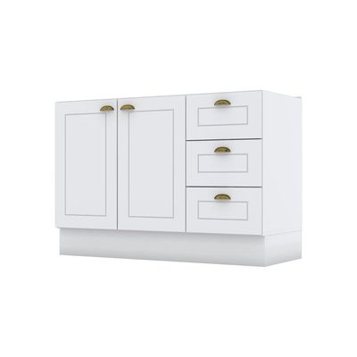 Balcão 03 Gavetas 02 Portas 120cm Amy Branco Hp Branco Hp