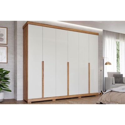 Guarda Roupa Casal 6 Portas e 6 Gavetas c/ Pés Guarapari Cinamomo/Off White - Panan