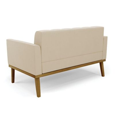 Sofá Namoradeira 2 Lugares Base De Madeira Castanho Elisa Suede D03 - Drossi Cor Bege
