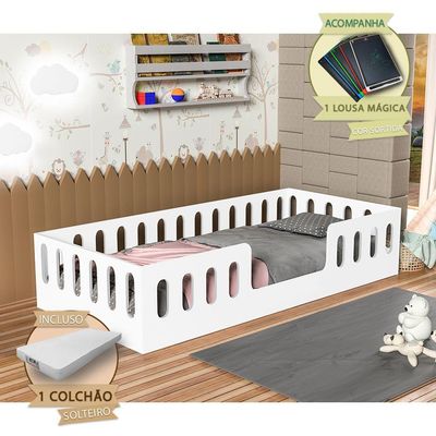 Cama Helo Solteiro Com Colchão Branca Incluso Lousa Mágica Branco