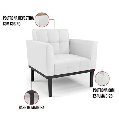Sofá Namoradeira E 2 Poltronas Base De Madeira Preto Elisa Corino D03 - D'rossi Cor Branco