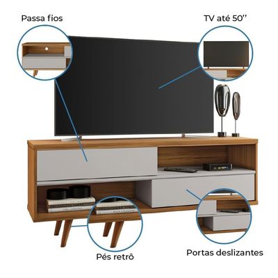 Rack Bancada Para Tv Até 50 Polegadas Nt 1180 Notável Off White / Freijó Trend Preto