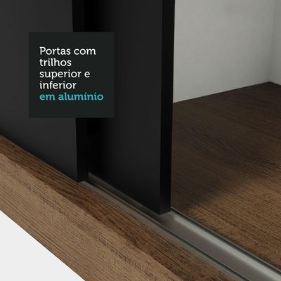 Guarda-Roupa Solteiro 2 Portas Correr Rustic/Preto
