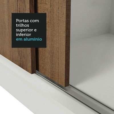 Guarda-roupa Solteiro 2 Portas Correr Espelho Branco/rustic