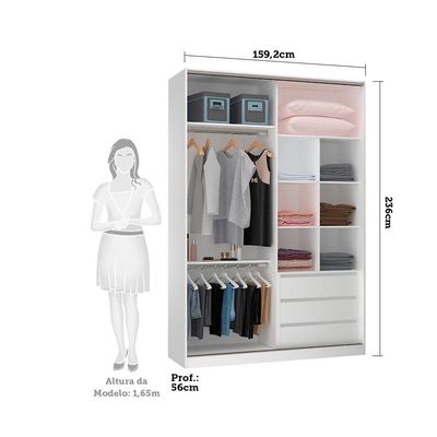 Guarda Roupa 4 Portas 3 Gavetas 159,2 Cm Prime Luciane Móveis