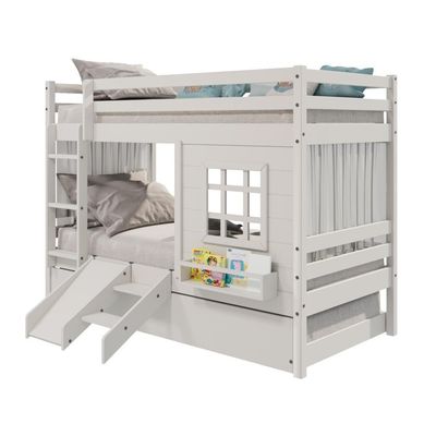 Treliche Infantil Com Janela Escorregador E Cortina Madeira Maciça Branco Housin