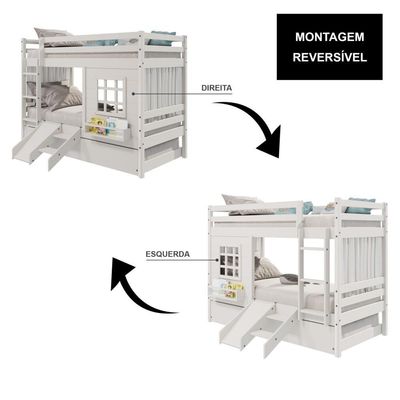 Treliche Infantil Com Janela Escorregador E Cortina Madeira Maciça Branco Housin