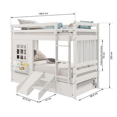 Treliche Infantil Com Janela Escorregador E Cortina Madeira Maciça Branco Housin