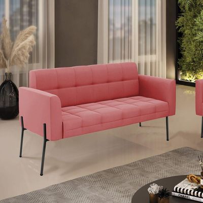 Sofá Namoradeira 2 Lugares Pé De Ferro Preto Elisa Suede D03 - D'rossi Cor Rose