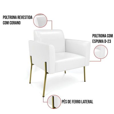 Sofá Namoradeira E Poltrona Pé De Ferro Dourado Marisa Corano Branco D03