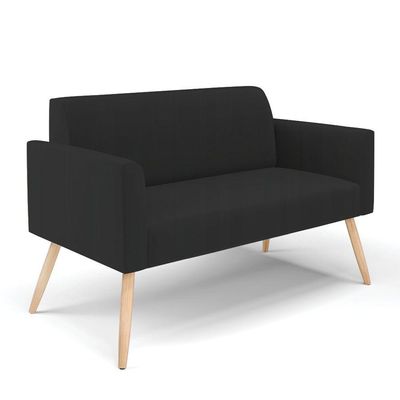 Sofá Namoradeira Com 2 Poltronas Pés Palito Natural Marisa Veludo Preto D03 - D'rossi